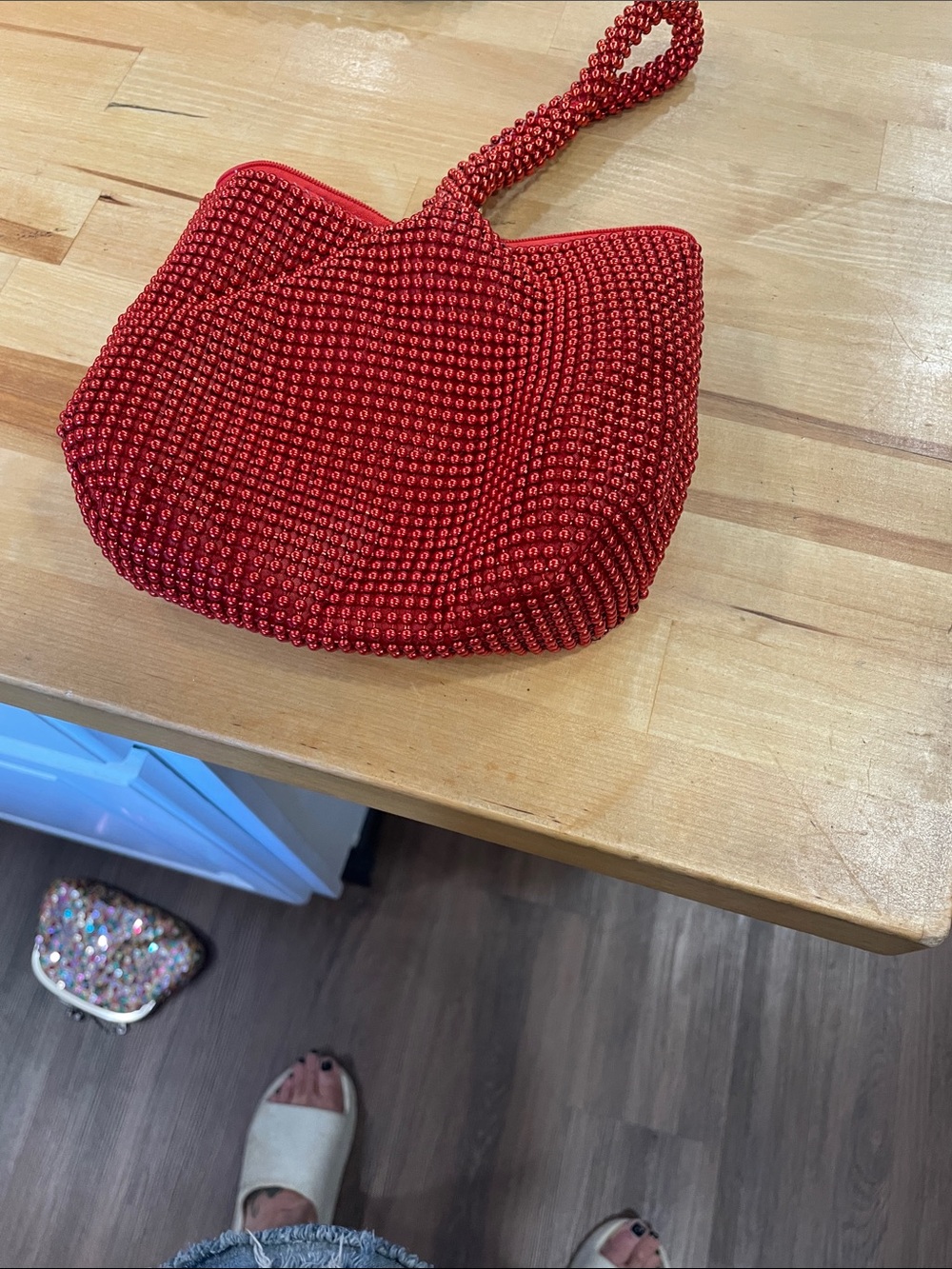 Red Beaded Wristlet Clutch - Unbranded